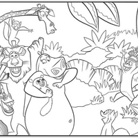 Desenho de Amigos de Madagascar na floresta para colorir