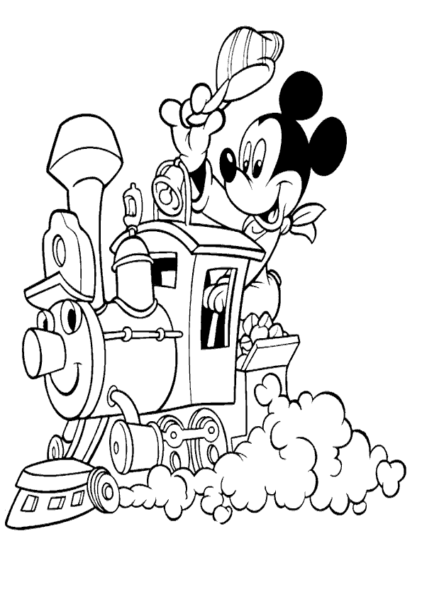 Mickey dirigindo um trem
