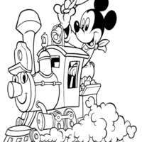 Desenho de Mickey dirigindo um trem para colorir