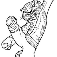 Desenho de Mestre Tigresa e golpe de kung fu para colorir