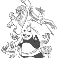 Desenho de Panda Po e seus amigos para colorir