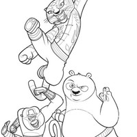 Desenho de Po, Tigresa e Mestre Macaco para colorir