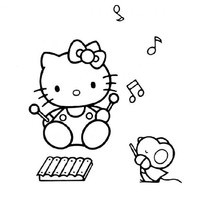 Desenho de Hello Kitty tocando xilofone para colorir