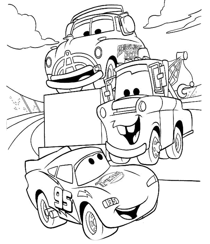 Desenhos para colorir de carros: o relâmpago mcqueen na garagem  