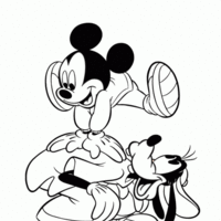 Desenho de Mickey e Pateta brincando para colorir
