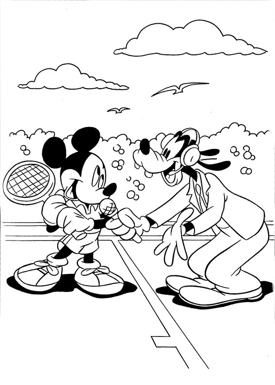 Mickey e pateta no jogo de tenis