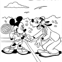 Desenho de Mickey e Pateta no jogo de tênis para colorir