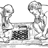 Desenho de Meninos jogando xadrez no chão para colorir