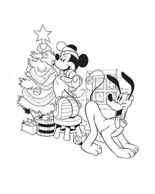Mickey e pluto montando pinheiro de natal