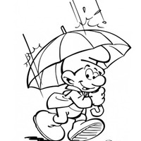 Desenho de Smurf andando debaixo da chuva para colorir