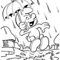 Desenho de Smurf brincando na chuva para colorir