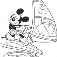 Desenho de Mickey em barco a vela para colorir