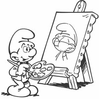 Desenho de Smurf pintor fazendo aquarela para colorir