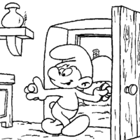 Desenho de Smurf saindo de casa para colorir