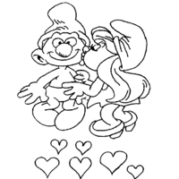 Desenho de Smurfete beijando Smurf para colorir