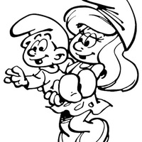 Desenho de Smurfete e bebê Smurf para colorir