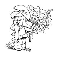 Desenho de Smurfete e flores para colorir