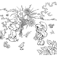 Desenho de Smurfete e Smurf romântico para colorir