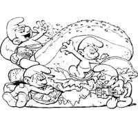 Desenho de Smurfs brincando para colorir