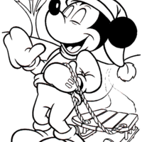 Desenho de Mickey empurrando trenó para colorir