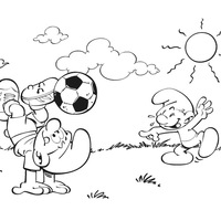Desenho de Smurfs jogando futebol para colorir