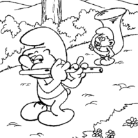 Desenho de Smurf tocando instrumento de sopro para colorir