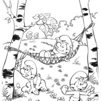 Desenho de Smurfs na floresta se divertindo para colorir