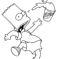 Desenho de Bart Simpson entornando guaraná para colorir