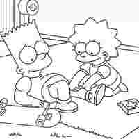 Desenho de Bart e Lisa brincando de médico para colorir