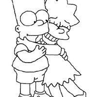 Desenho de Bart e Lisa Simpsons abraçados para colorir