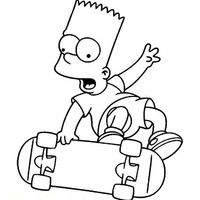 Desenho de Bart Simpson e manobra e skate para colorir