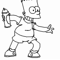 Desenho de Bart Simpson pichando muro para colorir