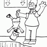 Desenho de Homer Simpson brigando com Bart para colorir