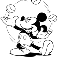 Desenho de Mickey fazendo malabarismo para colorir