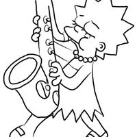Desenho de Lisa Simpson tocando saxofone para colorir