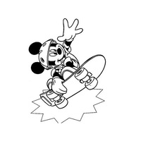 Desenho de Mickey fazendo manobra com skate para colorir