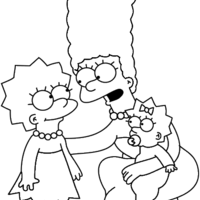 Desenho de Marge Simpson e suas filhas para colorir