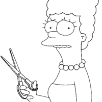 Desenho de Marge Simpson e tesoura para colorir