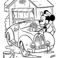 Desenho de Mickey lavando carro para colorir