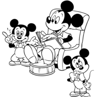 Desenho de Mickey lendo livro para sobrinhos para colorir