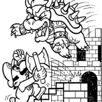 Desenho de Mario Bros e dragão para colorir