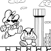Desenho de Mario Bros saltando obstáculo para colorir