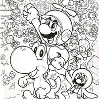 Desenho de Mario e Luigi voando com pequeno dragão para colorir