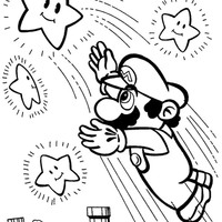 Desenho de Super Mario pegando estrelas para colorir