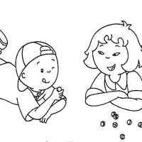 Desenho de Caillou e Sara jogando bola de gude para colorir