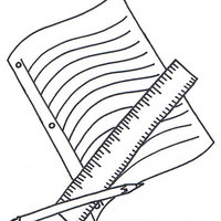 Desenho de Folha, régua e lápis para colorir