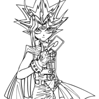 Desenho de Yugi Moto e suas cartas de baralho para colorir