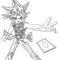 Desenho de Yugi Moto jogando carta para colorir