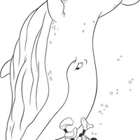 Desenho de Mickey e baleia jubarte para colorir