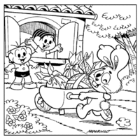 Desenho de Cebolinha e Monica esperando coelhinho da páscoa para colorir